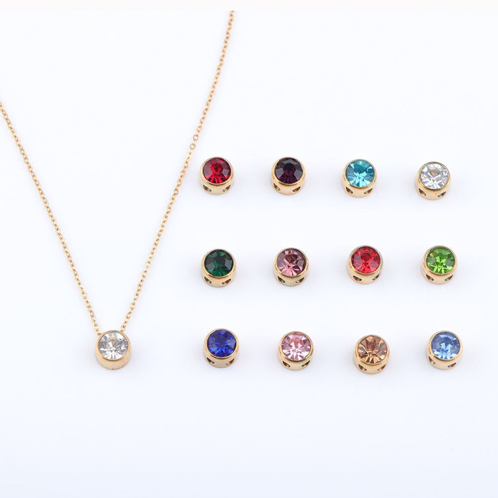 Birth Flower Necklace - Stainless Steel 12 Birthstones Pendant Necklaces